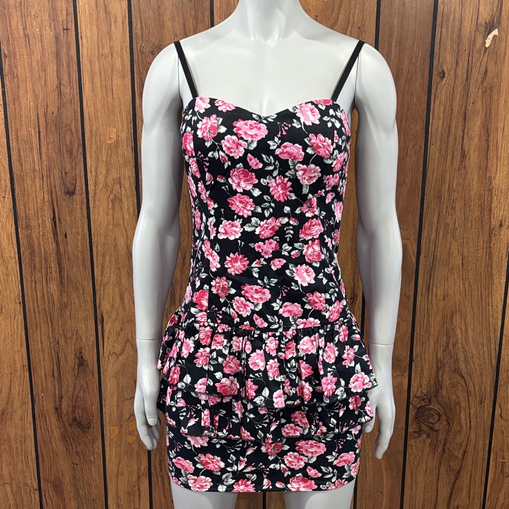 Floral Black and Pink Women's Dress